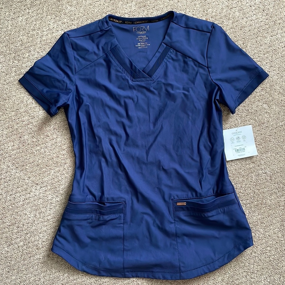 Cherokee stretchy navy blue scrub top - size XS new with tags